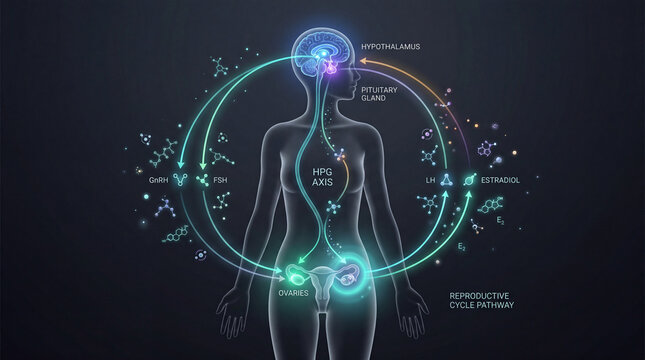 A luminous visualization portrays the intricate hormonal regulation within the female body
