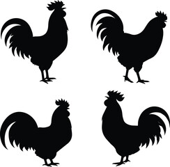 Generated on Black silhouettes of roostersvector art on white background © Tania masud