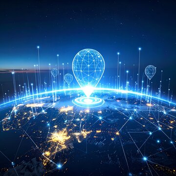Global Connectivity - A Digital Earth with Location Pins and Networks.