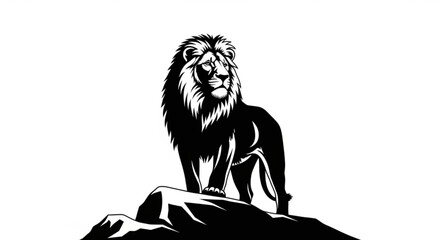 Majestic King Lion Silhouette Vector Illustration on Rock for African Safari Nature Design © Imran
