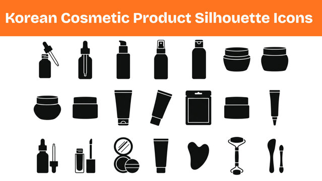 Korean Cosmetic Product Silhouette Icons &ndash; Modern K Beauty Vector Set