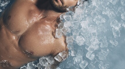 Fototapeta premium Refreshing ice bath with relaxed man embracing cold therapy for health and wellness