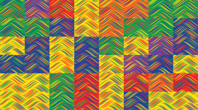 Vibrant multi color zig zag wave pattern with mosaic tiles