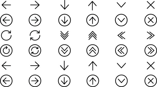 Arrow And Navigation Icon Set Featuring Direction Reload Expand Close And Interface Control Symbols