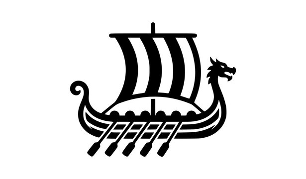 Viking Longship Solid Icon Vector with Ancient Nordic Boat Design