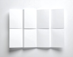Fototapeta premium Blank White Paper Folded into Eight Sections on Soft Light Background for Brochure, Layout and Printing Mockup Presentation
