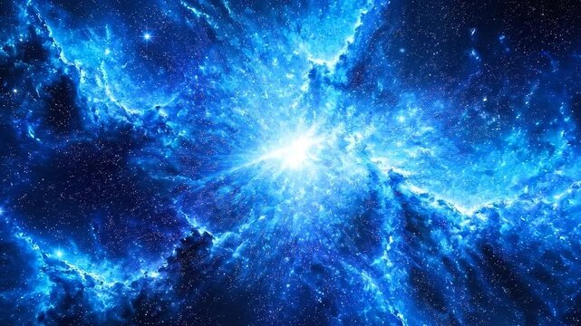 Vibrant blue nebula with countless stars and bright cosmic light