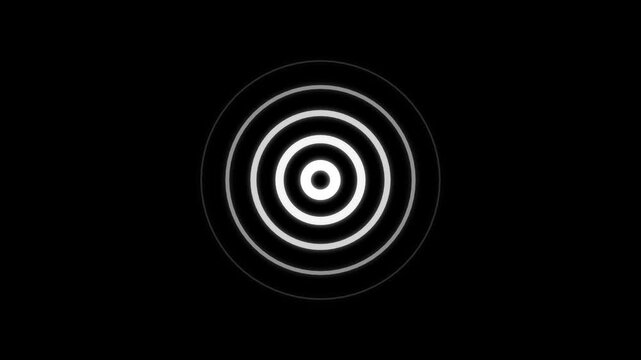 Pulsing concentric circles animation, abstract glowing white rings on black background, minimalist motion loop