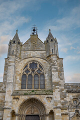 Obraz premium The Church of Notre-Dame de Puiseaux is an imposing 13th-century Gothic church, famous for its distinctive spiral spire and historical significance, France