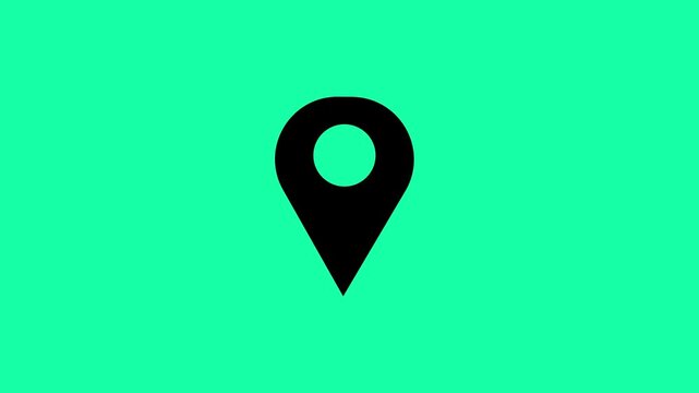 Minimalist black map location pin animation on green screen background, navigation