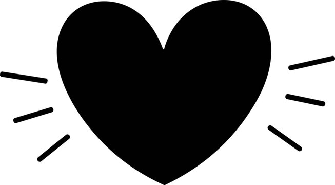 Black Heart Symbol with Light Rays, Love Icon, Valentine's Day, Simple Graphic