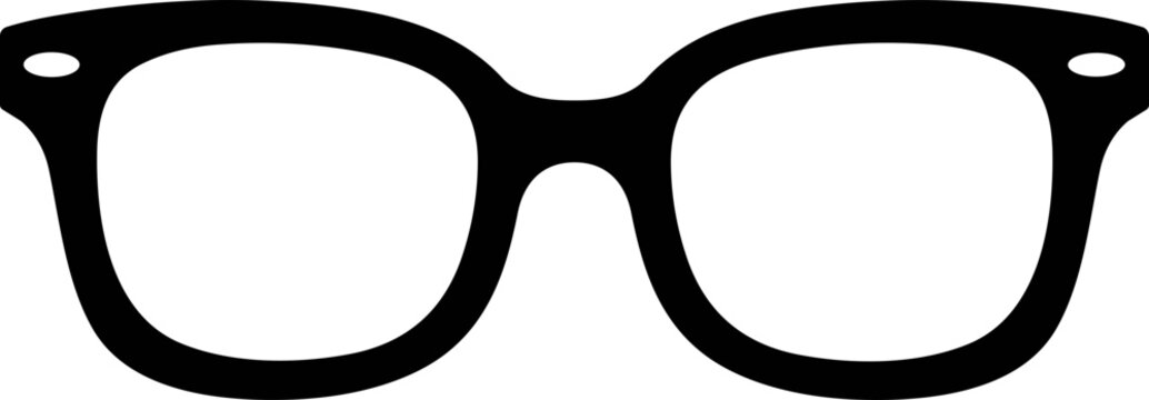 Black Silhouette of Vintage Style Eyeglasses on White Background