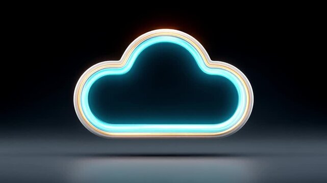 Cloud floating blockchain AI chip glowing neon light technology digital data network connection futuristic abstract concept