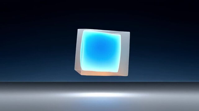 Blockchain AI chip floating in cloud glowing cube with futuristic technology and digital innovation glowing in blue light