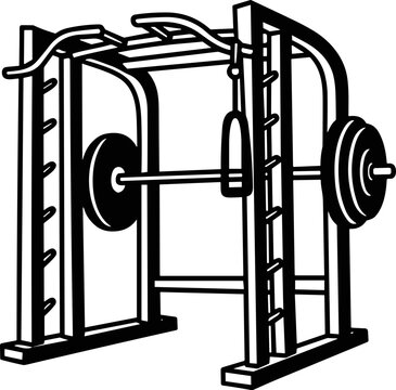 Gym Smith Machine with Barbell and Weights - Fitness Equipment Illustration