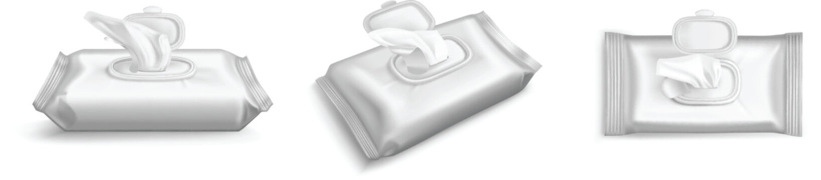 Disinfectant wet wipes 3d package design template with soft realistic shadows vector