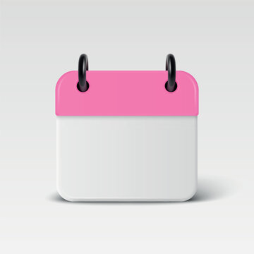 Vector 3d Blank Calendar Icon with Pink Header, Front View. Minimal Date Planner Page with Rings. Schedule and Appointment Symbol. Reminder and Event Organizer Design Element, Vector Illustration