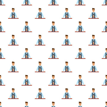 Bartender character serving a drink at a bar counter repeating in a pattern