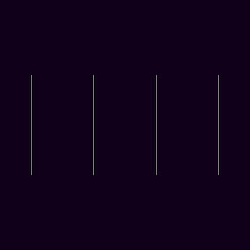 Minimalist dark purple background featuring four vertical white lines representing digital binary data or biological genetic illustration
