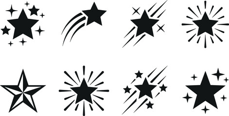 Obraz premium Decorative Star Sparkle Icon Set Featuring Shooting Stars Shining Effects And Celebration Symbol Vector Collection