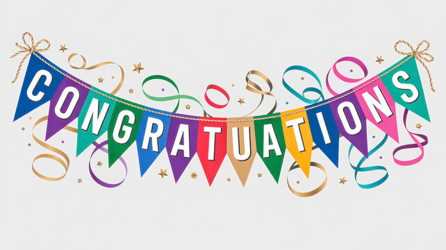 Congratulations bunting banner with colorful decorative pennants and festive ribbons used for celebrating success at a party or event