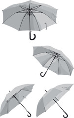 Grey Umbrella Vector Set with Four Different Angles and Perspectives Isolated on White Background for Weather and Rain Protection Design Concepts © Rubel