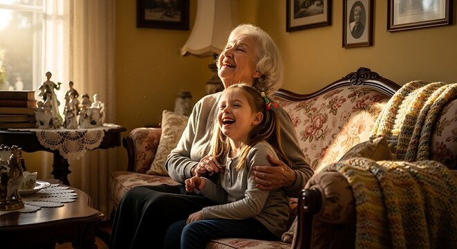 A great grandma playing with her great grandchildren
