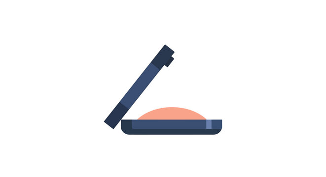 A flat illustration of a makeup compact case opened on a flat surface revealing peach-colored contents.