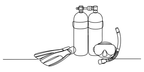 Continuous line drawing of scuba diving gear and equipment © Sojib