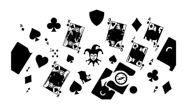 Modern playing card icon vector set with geometric casino symbols on white background