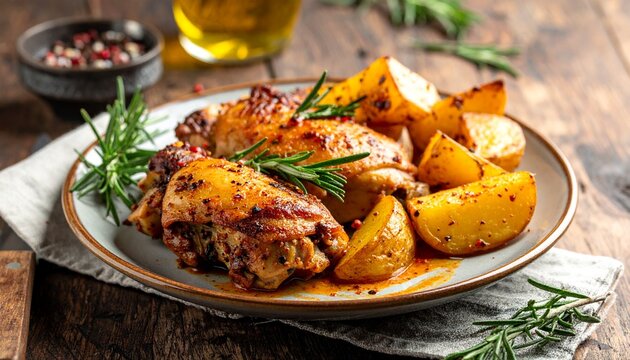Gebratene H&auml;hnchenschenkel mit Rosmarinkartoffeln