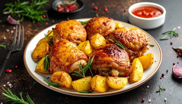 Gebratene H&auml;hnchenschenkel mit Rosmarinkartoffeln
