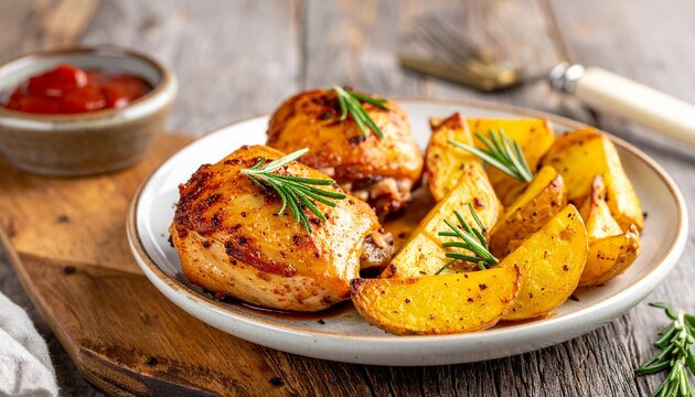 Gebratene H&auml;hnchenschenkel mit Rosmarinkartoffeln