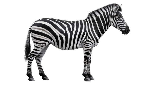 Striped zebra standing, isolated on transparent background