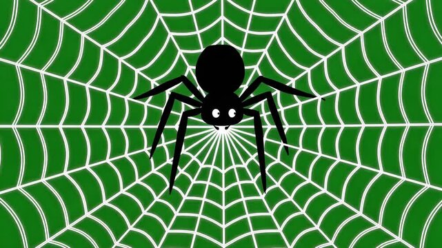 3D animated spider walking slowly on the spiderweb, 4K video