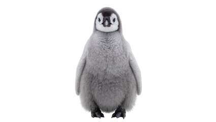 Fluffy grey emperor penguin chick standing, isolated on transparent background © Miguel