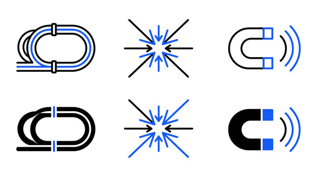 Physics icons: magnetic field convergence magnetism with magnetic convergence induction technology