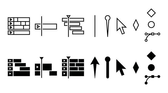 Editing timeline playhead keyframe pin tool cursor shapes icons set with timeline playhead keyframe