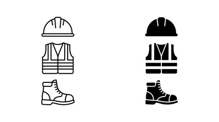 Naklejka premium Hard hat safety vest and work boot icons set vector illustration with illustration collection contrast