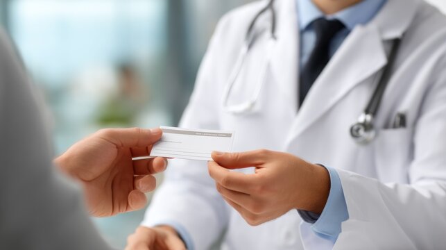 Doctor giving card to patient