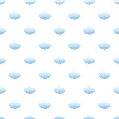 Fototapeta premium Blue cartoon clouds creating a repeating seamless pattern on a white background