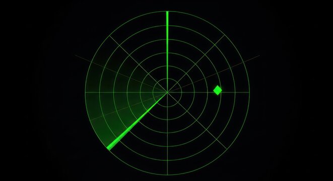 Green radar screen with single target blip, navigation, detection, technology