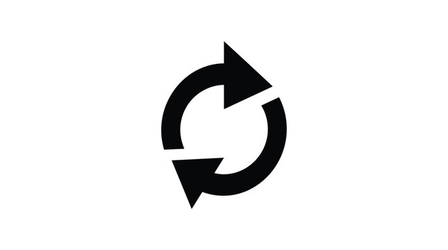 Circular arrow icon black and white looping recycle symbol
