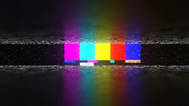 Abstract colorful bars reflected on a textured surface with smoke