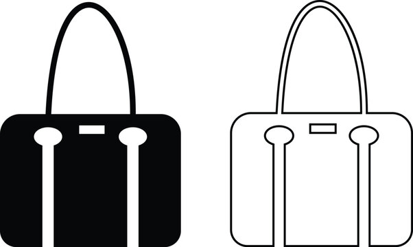 Women handbag icons set collection with purse bag tote clutch shoulder styles in flat and line design, fashion accessory outline illustration group for shopping retail UI branding