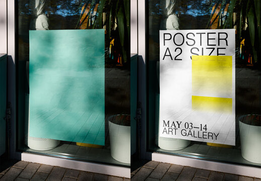 Mockup Of Customized A2 Poster On Window