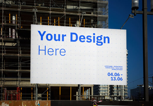 Mockup Of Customizable Billboard On Building Under Construction