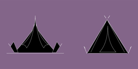 Camping tent silhouette icon set on purple background © Moriyam