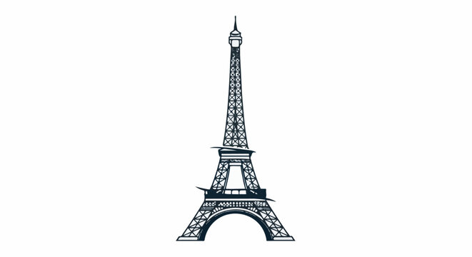 Iconic Parisian landmark depicted in a stylized, dark ink sketch against a pure white background