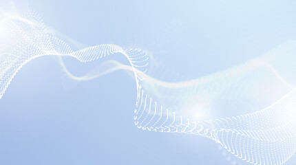 Minimal abstract corporate background with flowing blue particle wave and digital mesh structure. Modern technology template for business, data visualization and innovation concepts. © Saibarakova Ilona